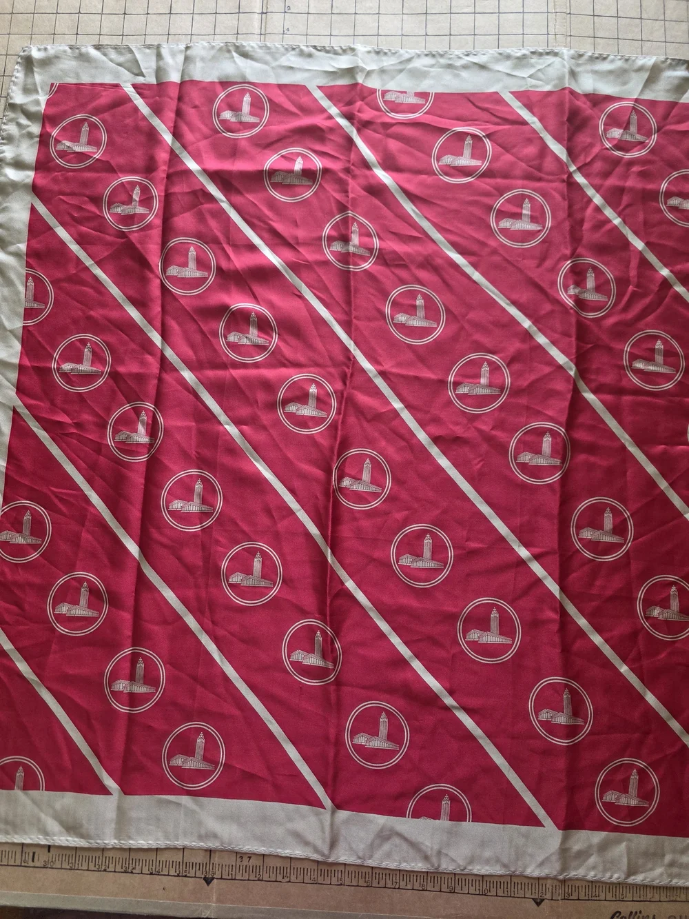 Rare Mont Pelerin Society 2004 Silk Scarf Sri Lanka Independence Hall Red Wrap